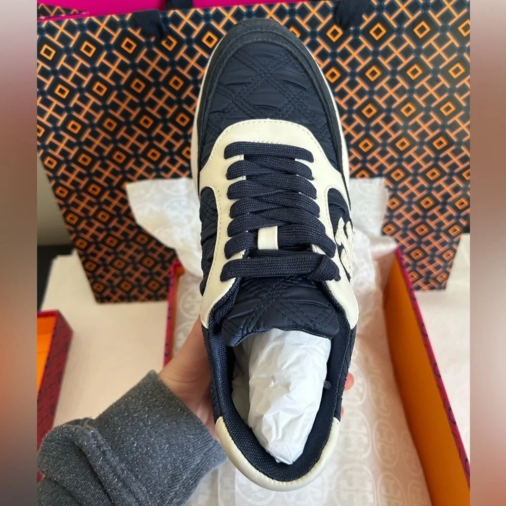 Tory Burch Kick Trainer Sneaker Size 6 Tory Navy White Blue Satin